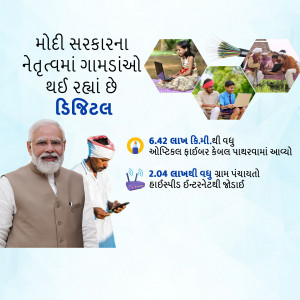 Image depicting the Digital India initiative with Narendra Modi and rural citizens using technology.