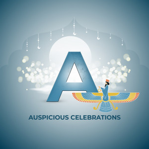 Illustration of the letter 'A' with a Faravahar symbol for Nowruz