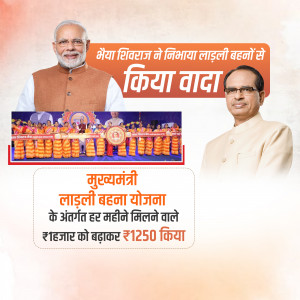 Image of Prime Minister Narendra Modi and Chief Minister Shivraj Singh Chouhan with the Ladli Behna Yojana banner.