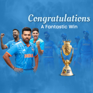 Indian cricket team celebrating Asia Cup victory with the trophy