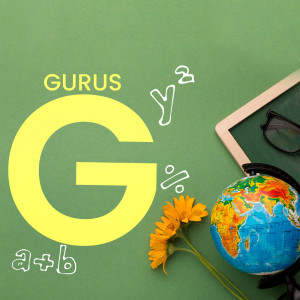Yellow letter G with school supplies on a green background