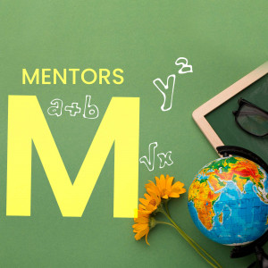Mentors with educational symbols and tools