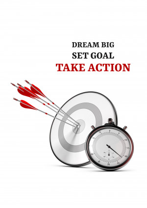 Target with arrows, stopwatch, and motivational text