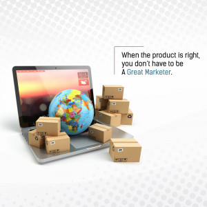 Laptop displaying a globe with packages, illustrating the power of a great product.