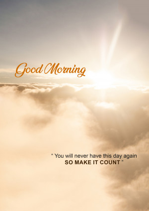 Sunrise over clouds with motivational text