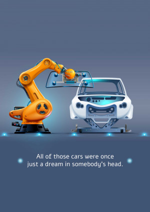 Robotic arm assembling a car frame in a factory setting