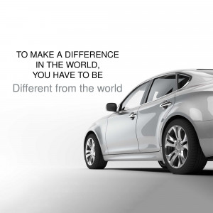 Silver car with motivational text overlay