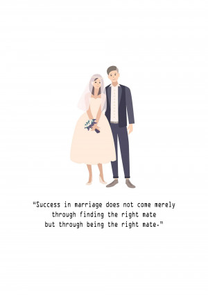 Illustration of a bride and groom with a marriage quote.