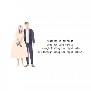 Illustration of a bride and groom with a quote about marriage