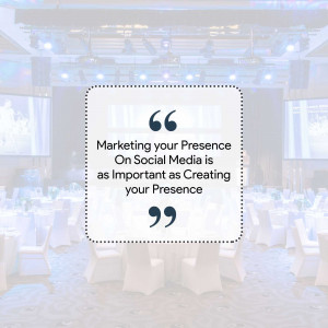 Quote about marketing presence on social media in a conference hall setting.