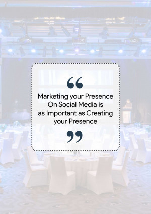 Conference room with a quote about social media marketing