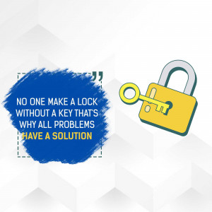 Image with a padlock, key, and motivational quote about solutions.