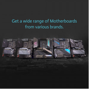 A collection of various computer motherboards displayed on a dark surface.