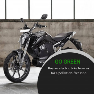 Black Revolt electric motorcycle with a green 'Go Green' graphic