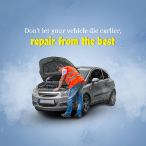 Mechanic inspecting a car engine with a message about vehicle maintenance.