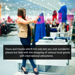 Woman shopping for clothes in a brightly lit retail store with mannequins.