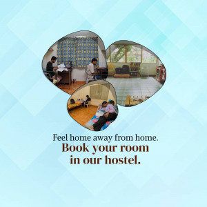 Collage of hostel room scenes with text promoting booking