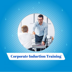 A man and a boy shaking hands during a corporate induction training session.