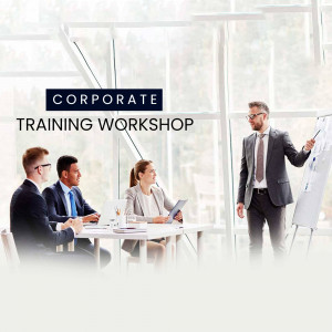 Business professionals attending a corporate training workshop in a modern office setting.