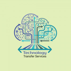 Illustration of a tree representing technology transfer with icons and arrows