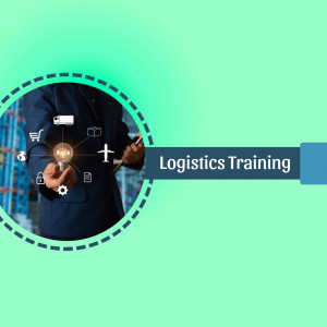 Image depicting logistics training with a person interacting with logistics icons.