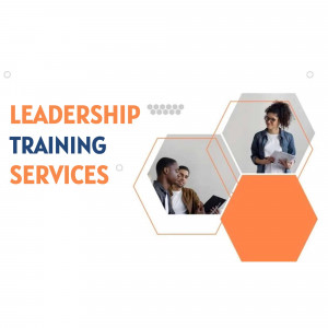 Image promoting leadership training services with diverse professionals.