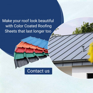Image of color coated roofing sheets and a house with a metal roof.