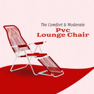 Image of a red and silver PVC lounge chair with a footrest.