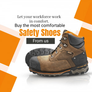 Brown leather safety work boots with orange and white background