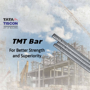 Tata Tiscon TMT Bars with construction site background