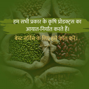 Bags of various pulses and grains with text in Hindi