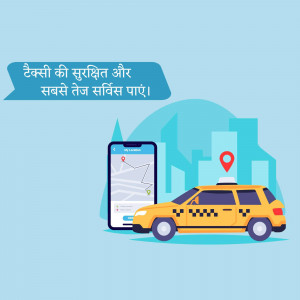 Illustration of a taxi service app with a smartphone displaying a map and a taxi car.