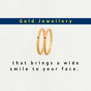 Pair of gold bangles on a white background with text overlay