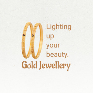 Pair of gold bangles with floral design and text 'Lighting up your beauty. Gold Jewellery'