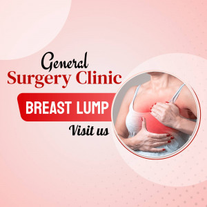 Image promoting breast lump awareness and general surgery clinic services.