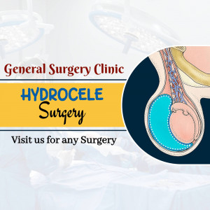 Hydrocele surgery illustration with clinic information