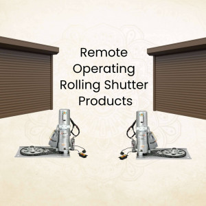 Two remote operating rolling shutter products with motors and control boxes.