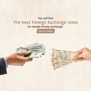 Hands exchanging US dollars for Indian Rupees with text promoting best foreign exchange rates.