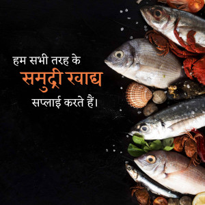 Assortment of fresh fish and seafood on a dark background