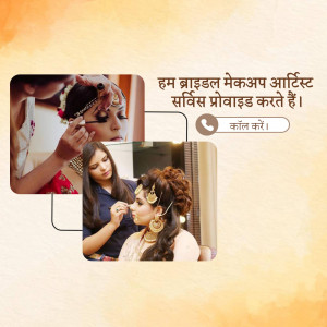 Collage of a makeup artist applying makeup to brides, with contact information.