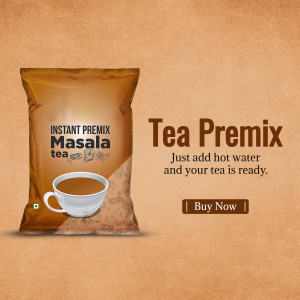 Packaging of Instant Masala Tea Premix with a cup of tea
