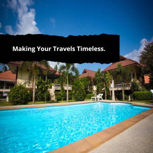 Luxurious resort with a swimming pool and tropical landscaping