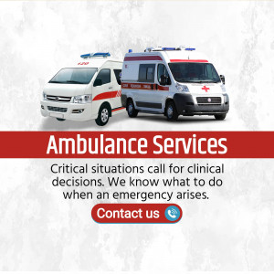 Image of two ambulances with text promoting ambulance services