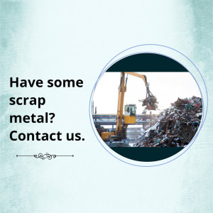 Image of a scrap metal yard with an excavator and text promoting scrap metal collection.