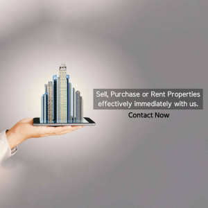 Hand holding a tablet displaying a miniature city representing real estate properties.