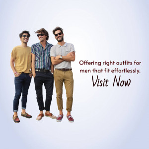 Three stylish men posing and promoting men's clothing.