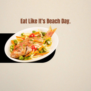 A plate of grilled fish served with colorful vegetables.