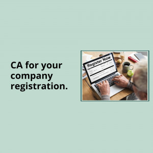 Image depicting a person registering a company online with a laptop and paperwork.