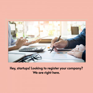 People discussing documents and using a calculator, with text promoting company registration services.