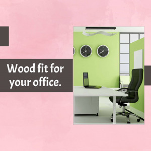 A modern office space featuring a white desk, black office chair, and green walls with clocks.